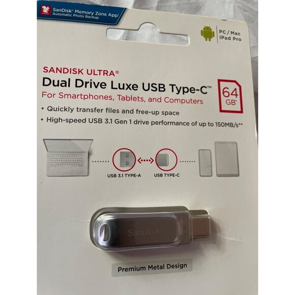 SanDisk Ultra 64GB Dual Drive Luxe USB Type-C Flash Drive For Smartphones Tablet - Picture 14 of 16